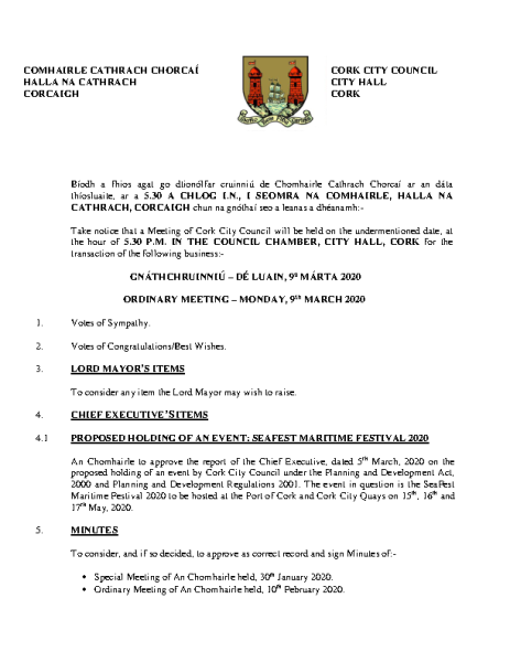 2020-03-09 - Agenda - Council Meeting front page preview
                              